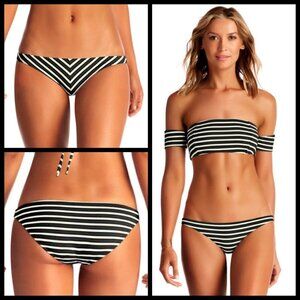💕VITAMIN A💕 Marin Black Stripe Bikini Havana Crop Top + Tulum Bottom 6 S NWT